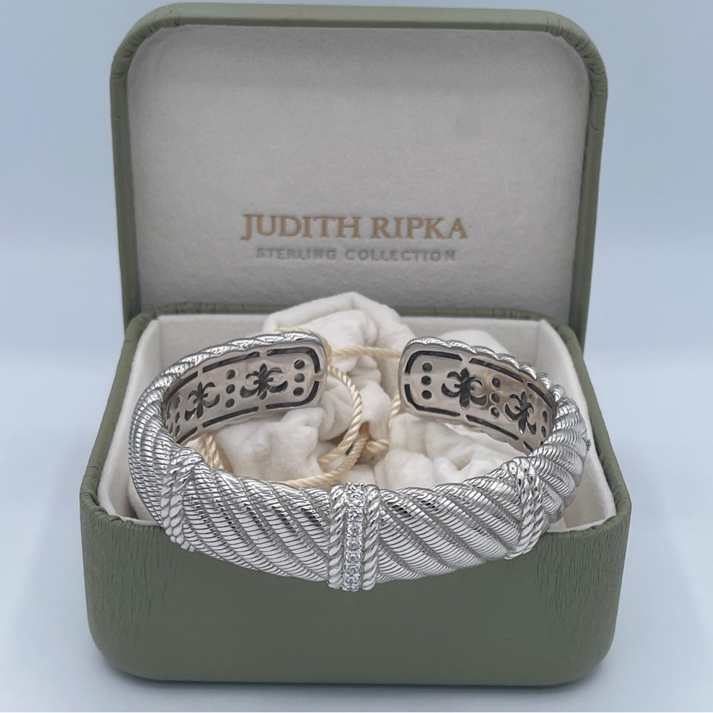 Judith Ripka Sterling Silver Twisted Rope Wide Cuff Bracelet 925 Thailand Heavy